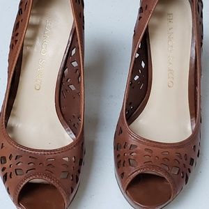 Franco Sarto Brown Leather Peep Toe heels